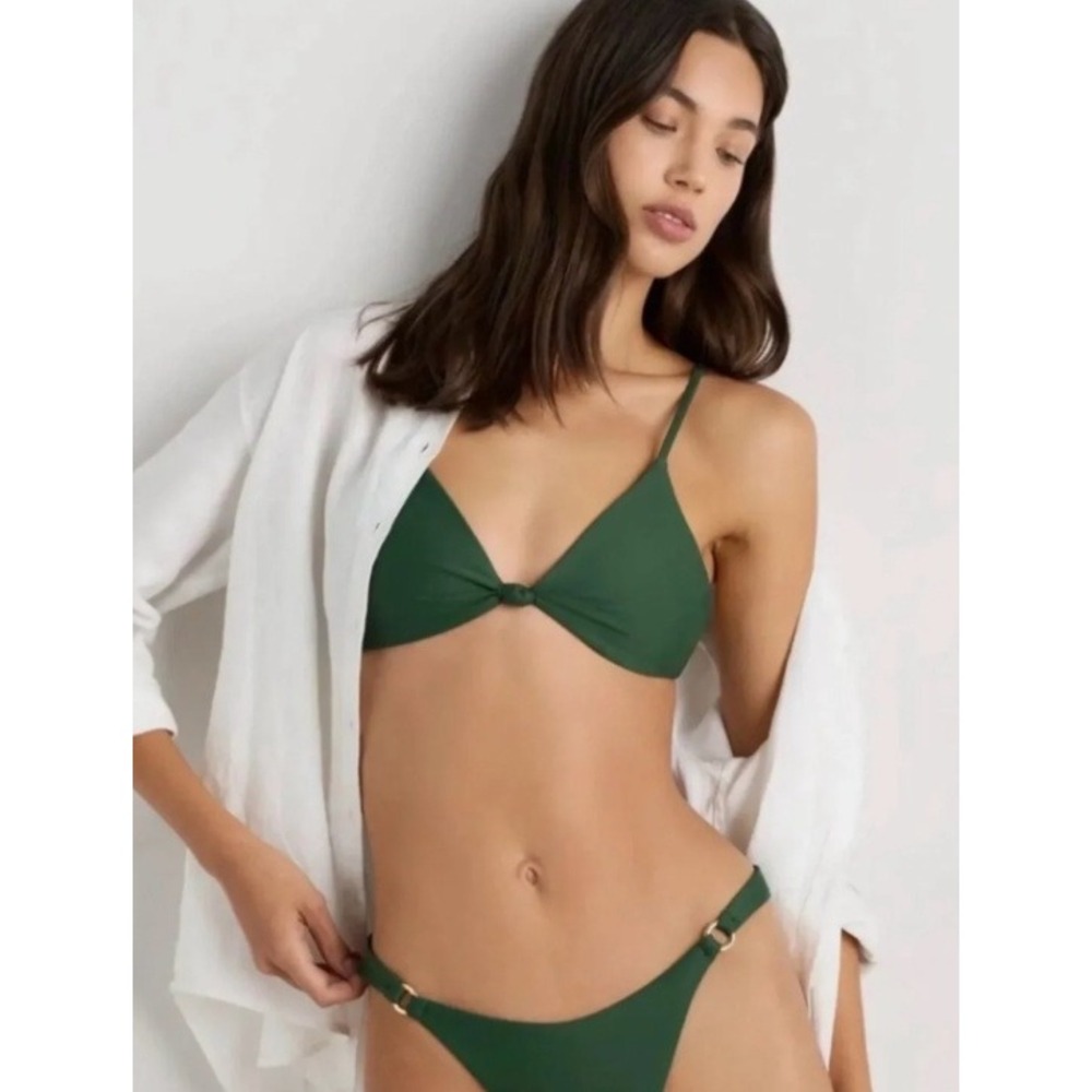 Quince Italian Knotted Triangle Bikini Top  Hunter Green Size Medium Swim Beach